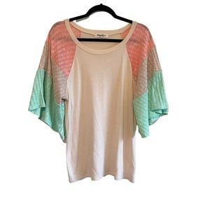 Haptics by Holly Harper Women's Small Color Block 3/4 Bell Sleeve Top